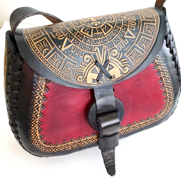 Authentic Aztec Art Real Leather Crossbody - Picture 1 of 16